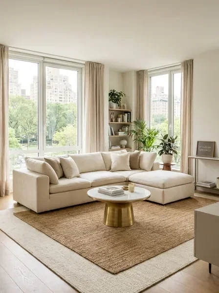 Serene apartment lounge interior designed by LIFE DECO