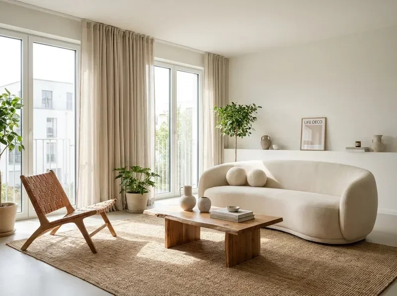 Living Rooms with sculptural sofas and lounge chairs
